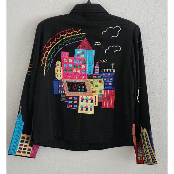 JACKET/TOP-PUSHPA-CITY SCAPE-Black-Bright-Metallic-Appliques-Light Weight-SIZE S - Picture 2 of 16